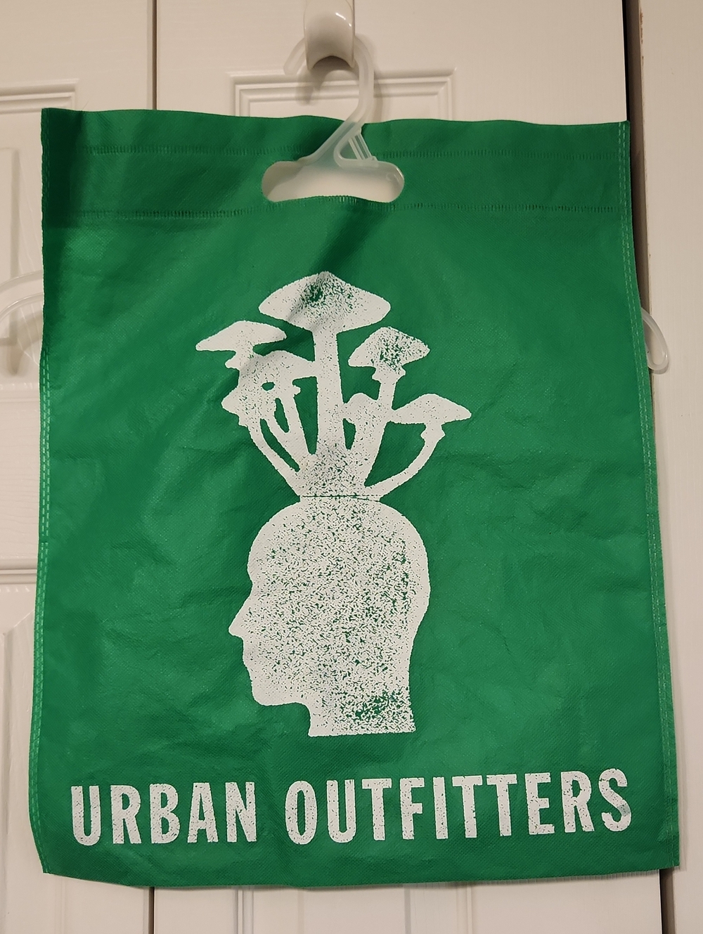 Urban Outfitters Reusable Green Tote Bag with White Mushroom Head Graphic